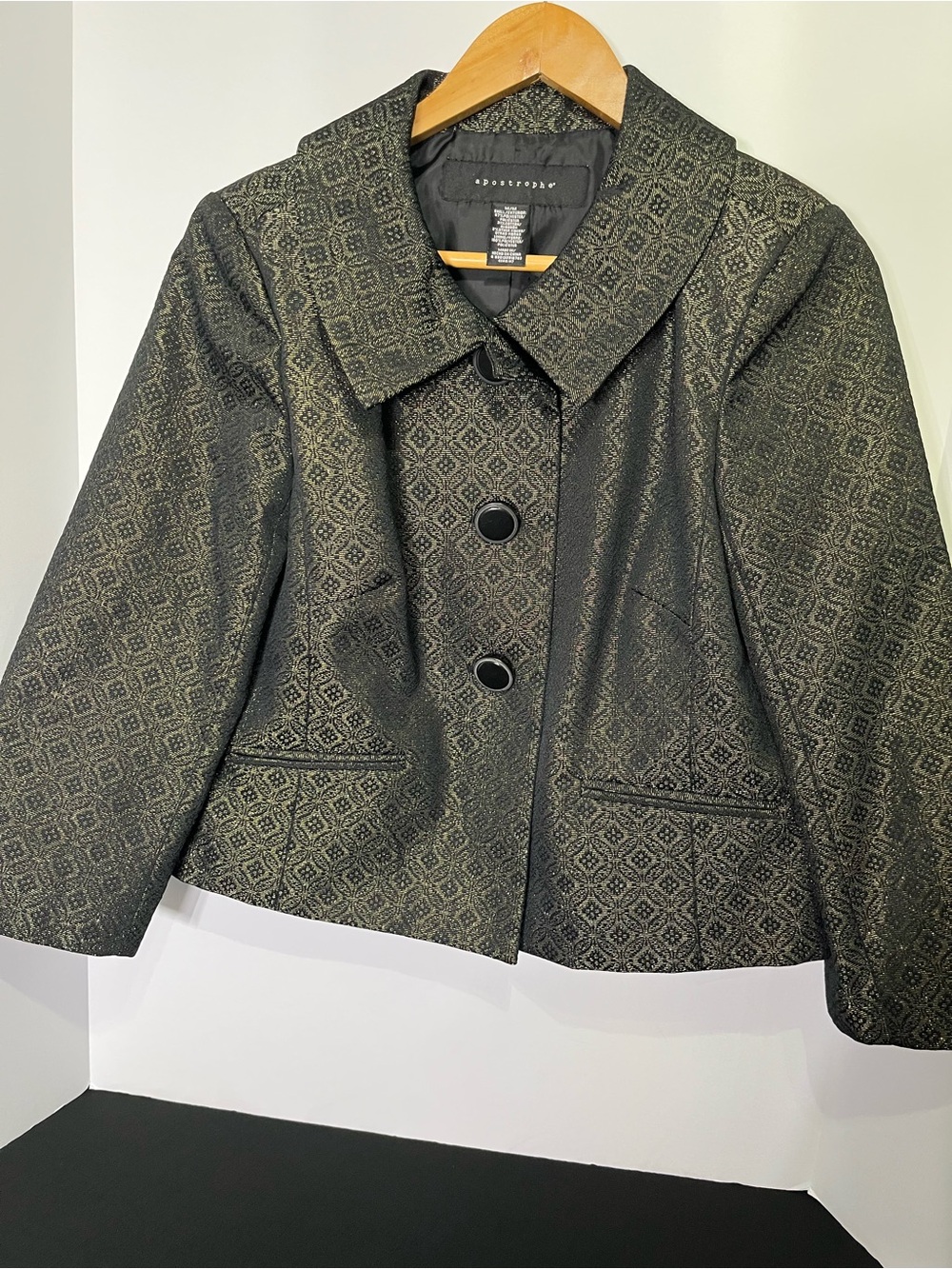 Apostrophe Black Brocade Cropped Blazer